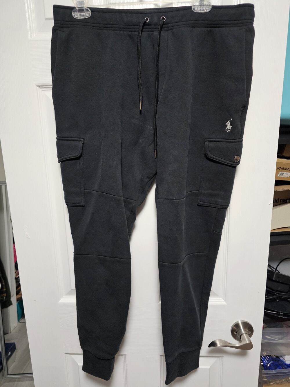Polo Ralph Lauren Tech Fleece Cargo Pocket Tapered Sweatpants Black Sz Large